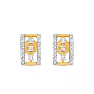 Boucles d'oreilles clous en diamant avec ligne rectangulaire dorée - Product Image 1