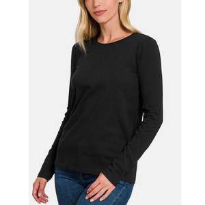 T-shirts à manches longues pour femmes, coupe ajustée, col rond, basiques, unis, printemps automne, vente en gros - Product Image 1