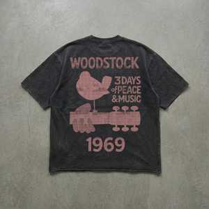 T-shirt vintage surdimensionné délavé à l'acide pour homme, manches courtes, col rond, imprimé, logo au dos, coupe classique, en jersey de coton - Product Image 2