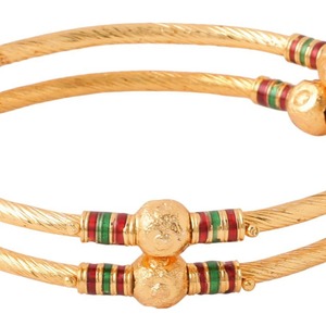 Elegant Meenakari Beaded Alloy Brass Gold Finish High Shine Craft Bangles <b>Set</b> Designer Traditional <b>Bracelet</b> Jewelry Women Party - Product Image 1