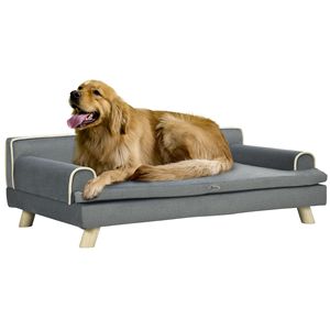 Divano per Cani di Taglia Media e Grande, Resistente all'Acqua, Grigio, 99 x 62,2 x 31,8 cm, con Gambe in Legno e Cuscino Lavabile, Cuccia per Cani - Product Image 1
