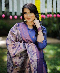 Ensemble haut et bas en jacquard fantaisie avec dupatta, tenue de fête, prix de gros, vêtement ethnique bleu - Product Image 2