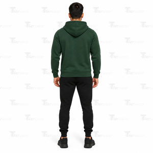 <b>Men's</b> Green Hooded Hoodies Regular Fit Cotton Fleece <b>Pullover</b> With Front Pocket Casual Style Autumn Wear Hoodies <b>for</b> <b>Men</b> - Product Image 4