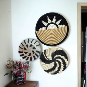 Escultura de Pared Art Deco Hecha a Mano con Hierba Sabai Natural Ecológica, con Patrón Floral, Forma Redonda, Juego de Varias Piezas para Decoración del Hogar - Product Image 5