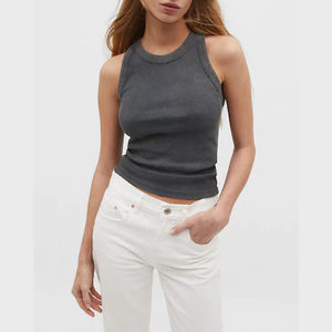 Débardeur sans bretelles pour femme grande taille, en coton délavé, en molleton écologique, avec col à nœud, de haute qualité, respirant, décontracté, pour l'été et l'entraînement - Product Image 1