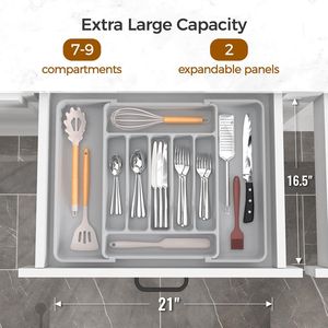 Organizzatore per posate da cucina espandibile extra large, senza BPA, per alimenti, in argento, per cassetti e utensili - Product Image 2