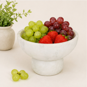 Bol décoratif vintage en marbre blanc naturel, bol à fruits moderne sur piédestal en pierre, bol centre de table en marbre pour la décoration de table - Product Image 2