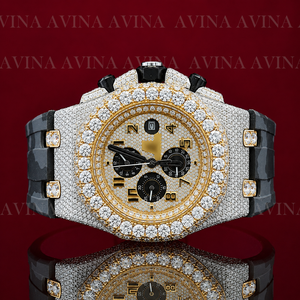 Reloj Cronógrafo de Lujo con Diamantes para Hombre, Reloj Hip Hop Personalizado con Bisel de Oro Rosa y Correa de Goma Camuflada, Reloj de Pulsera de Cuarzo - Product Image 5