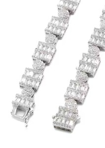 Luxury Silver Cuban Link <b>Chain</b> Fully <b>Iced</b> <b>Out</b> White Gold VVS Studded Moissanite Round Cut Diamond Tester for Wedding - Product Image 3