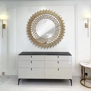 Luxury Gold <b>Round</b> Handmade Contemporary <b>Wall</b> <b>Mirror</b> with Modern Metal Frame Smooth Edge for Living Room Home Decor REHMAN CRAFT - Product Image 2