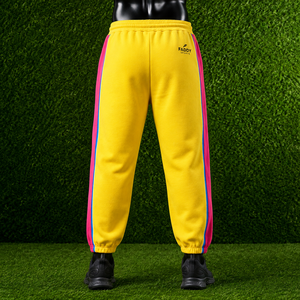 Pantalon de jogging jaune personnalisé avec logo, rayures latérales, en molleton, coupe ample, style streetwear décontracté, en coton, pour hommes, vente en gros - Product Image 4