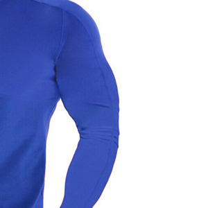 T-shirt de compression à manches longues pour homme, bleu uni, séchage rapide, coupe ample, écologique, respirant, col rond, en polyester tricoté - Product Image 1