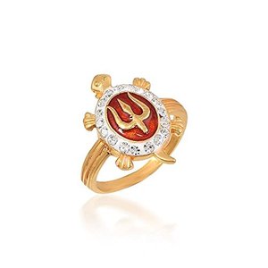 Anillo de Tortuga de Latón Chapado en Oro con Diseño de Trishul, Esmalte Rojo y Circonita Cúbica para Joyería de Moda Vaastu Fengshui - Product Image 2
