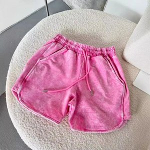 Shorts pour hommes de qualité supérieure, taille mi-haute, délavés à l'acide, style urbain, avec cordon de serrage, longueur genou, séchage rapide, en molleton bouclette - Product Image 5