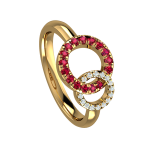 925 Sterling Silver Gold Plated Double <b>Circle</b> <b>Ring</b> with Red & White Cubic Zirconia | Modern Geometric Fashion <b>Ring</b> for Women - Product Image 6