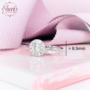 [Sheri Jewels] Anillo de Diamantes Naturales de Corte Brillante para Mujer, Estilo Halo, Oro Blanco Sólido de 18K, D12-0.18ct, Color F-G, Claridad SI1-2 - Product Image 2