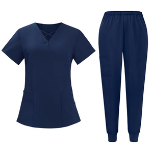 Conjunto de Uniforme Médico para Mujer, Calidad Premium 2026, Transpirable, Negro, Manga Corta, Cuello en V, con Bolsillos, Pantalones con Cintura Elástica - Product Image 2