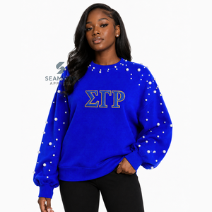 เสื้อสเวตเชิ้ตผ้าฝ้ายปักลายตัวอักษรกรีก Sigma Gamma Rho สำหรับผู้หญิง ประดับมุก คอกลม ปักลาย  แบบลำลอง - Product Image 5
