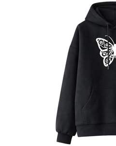 Conjunto de Sudadera con Capucha y Pantalones Deportivos con Estampado de Mariposas Negras para Mujer, Sudadera de Forro Polar con Pantalones a Juego, Atuendo Informal de Invierno - Product Image 1