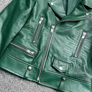 Chaqueta de Motocicleta de Cuero PU con Flecos de Piel de Vaca Auténtica para Mujer, Azul, Estilo Atrevido, Cierre de Cremallera, Invierno, Superventas - Product Image 2