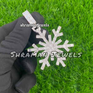 Colgante de Plata de Ley 925 con Baño de Rodio y Moissanita de Corte Baguette, Diseño Vintage Celestial Personalizado, Estilo Hip Hop, con Forma de Copo de Nieve, para Fiestas - Product Image 2