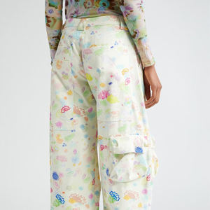 Pantalon cargo à taille haute pour femmes, à fleurs, longueur intégrale, coupe ample, style décontracté, avec plusieurs poches, tissu en coton imprimé - Product Image 3