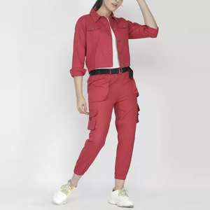 Conjunto de Ropa Urbana para Mujer, Chaqueta Corta y Pantalones con Múltiples Bolsillos, Fabricante de Conjuntos de Dos Piezas - Product Image 1