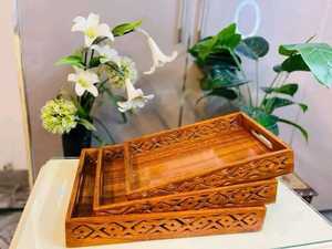 ชุดถาดไม้แกะสลักทำมือ 3 ชิ้น |   ถาดเสิร์ฟตกแต่ง |   ของตกแต่งบ้านสไตล์เรียบง่าย - Product Image 1