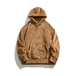 <b>Men's</b> Oversized Beige <b>Sherpa</b> Fleece Polyester 360g <b>Hoodie</b> Casual Solid Pullover Sweatshirt with Custom Pocket Long Sleeve - Product Image 6