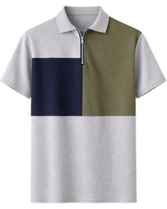 Polo de manga corta para hombre, personalizado por el fabricante, con media cremallera, en bloques de color gris claro, azul marino y verde oliva, tejido informal, OEM. - Product Image 1