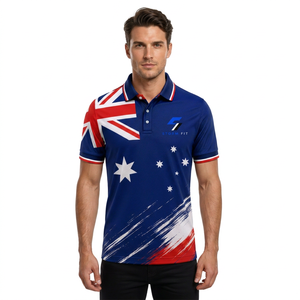 Camiseta Polo Personalizada con Estampado de la Bandera de Australia para Hombre, Manga Corta, Secado Rápido, Diseño Deportivo Informal, Tejido de Punto Azul, Rojo y Blanco - Product Image 2
