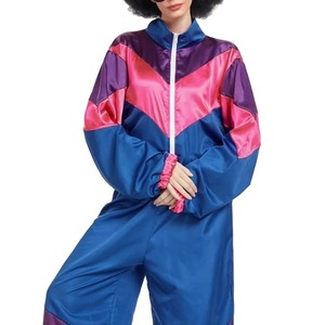 Women's Y2K Color Blocked Satin <b>Jumpsuit</b> Full Sleeve Stand Collar Loose Fit Sport Wear One Piece Outfit - Product Image 6