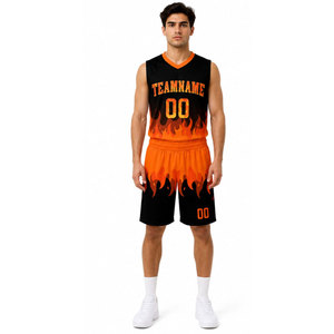 Ensemble de maillots de basket-ball personnalisés avec impression de flamme, unisexe, sans manches, col en V, polyester respirant, taille adulte 00, nom de l'équipe personnalisé - Product Image 4