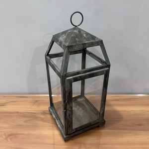 Artisan Design L549 <b>Black</b> Iron Glass Candle <b>Lantern</b> 7X7X16.5" for Wedding Christmas Easter Ramadan Parties and Home Decor - Product Image 2