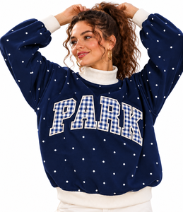 Sweat-shirt personnalisé pour femme, col montant oversize, impression OEM, 100% coton, motif gingham, épaules tombantes, décontracté, léger, pull-over - Product Image 3