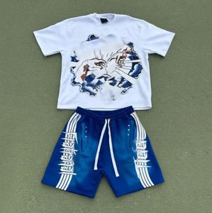 Ensemble t-shirt et short pour homme, 100 % coton, col rond, motif uni, vêtements de sport personnalisés - Product Image 6