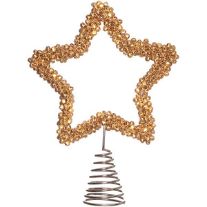 Adorno Festivo Dorado para la Punta del Árbol de Navidad con Forma de Estrella y Campana, con Base Metálica en Espiral para una Decoración Navideña Brillante y un Atractivo Decorativo de Temporada - Product Image 1