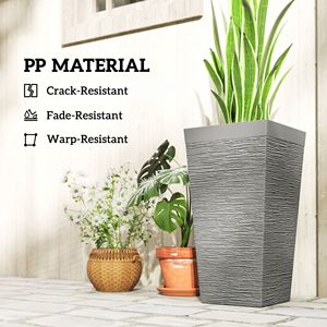 Set di 3 Fioriere da Esterno Grigie da 22,8 Pollici con Finitura Effetto Pietra, Ruote, Design Conico Impilabile e Foro di Drenaggio per Fiori e Piante - Product Image 6