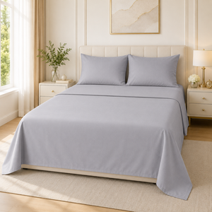 Best Quality Silver Mist 300 TC Pure Cotton Solid Bedsheet for Modern Home Bedroom Decor, Luxury <b>Comfort</b> And Wholesale Supply - Product Image 1