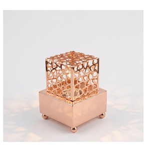 Luxury Geometric Metal Mabkhara with Natural Wooden Base Modern Arabian <b>Oud</b> & <b>Bakhoor</b> Incense Burner for Home Decor - Product Image 3