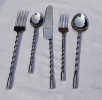 Ensemble de couverts en acier inoxydable 5 pièces, poli miroir, écologique, style américain, réutilisable, facile à nettoyer, cuillère et fourchette pour dîner