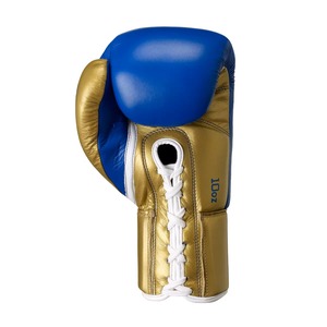 Gants de boxe personnalisés bleus et dorés à lacets en PU respirant pour adultes – Équipement d'entraînement et de sparring - Product Image 3
