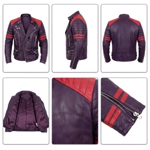 OEM Men's Black Leather <b>Jacket</b> with <b>Red</b> Shoulder Panels Fashion Outerwear - Product Image 4