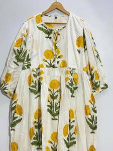 Vestido Midi Bohemio de Verano, Hecho a Mano, Ecológico, de Algodón, con Mangas Largas y Estampado Floral Indio - Product Image 3