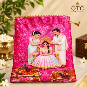 Bolsa de Seda Potli con Cordón, Bolsa de Regalo Étnica, Bolsa de Transporte con Borde de Encaje Dorado, Multifuncional, 7 Pulgadas, Hecha en India - Product Image 5