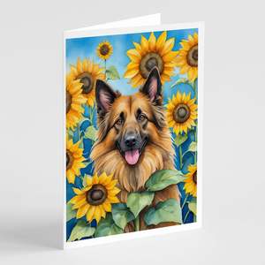 Tervuren belga en girasoles A7 Tarjetas de felicitación Paquete de 8 tarjetas de nota en blanco caprichosas con sobres Tamaño 5x7 - Product Image 1
