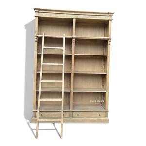 Vintage Solid Wood Library Bookcase with <b>Sliding</b> <b>Ladder</b> Large Storage Display Cabinet Mindy Wood Made in Indonesia - Product Image 3