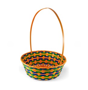Best Selling <b>Easter</b> Bamboo Oval <b>Gift</b> <b>Basket</b> with Open Closure Colorful Strap Handle Multicolor Picnic Storage Cross Pattern Logo - Product Image 1
