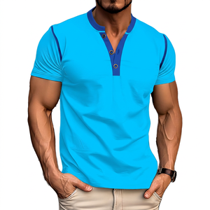 T-shirt blanc à manches courtes et col en V pour homme, coupe ajustée, tricoté, couleur unie, décontracté - Product Image 6