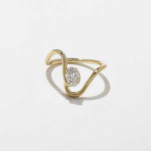 Bagues flottantes incurvées ondulées en or massif 14 carats avec diamants de laboratoire taille ovale de 1,5 mm pour fiançailles et mariage, bijoux minimalistes en gros - Product Image 1